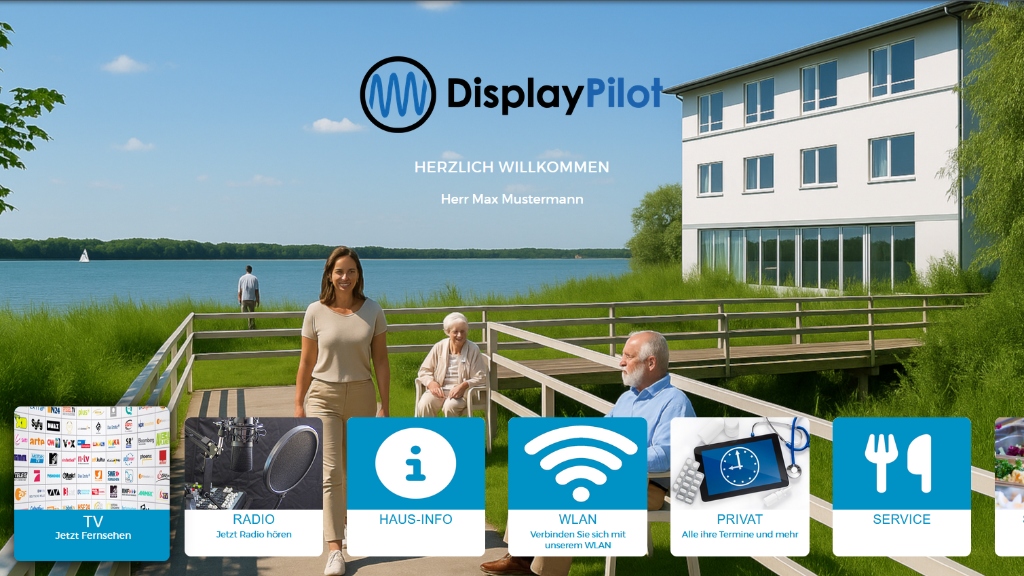 DisplayPilot Klinik-TV Benutzeroberfläche und interaktiver Demo-Content
